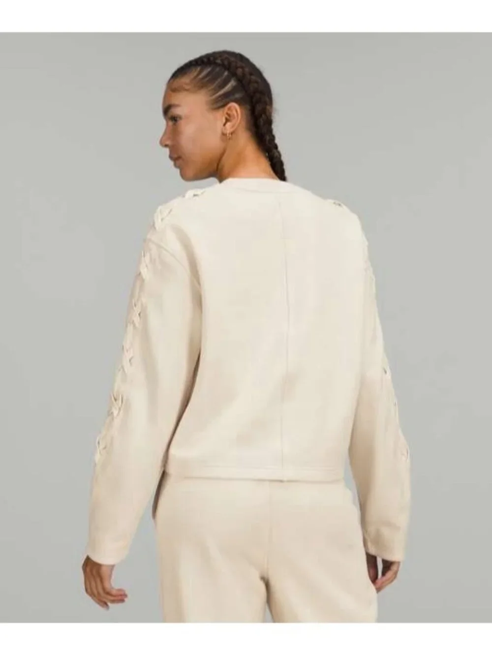 Lululemon Athletics Braided Sleeve Pullover Sz S/M Off White
